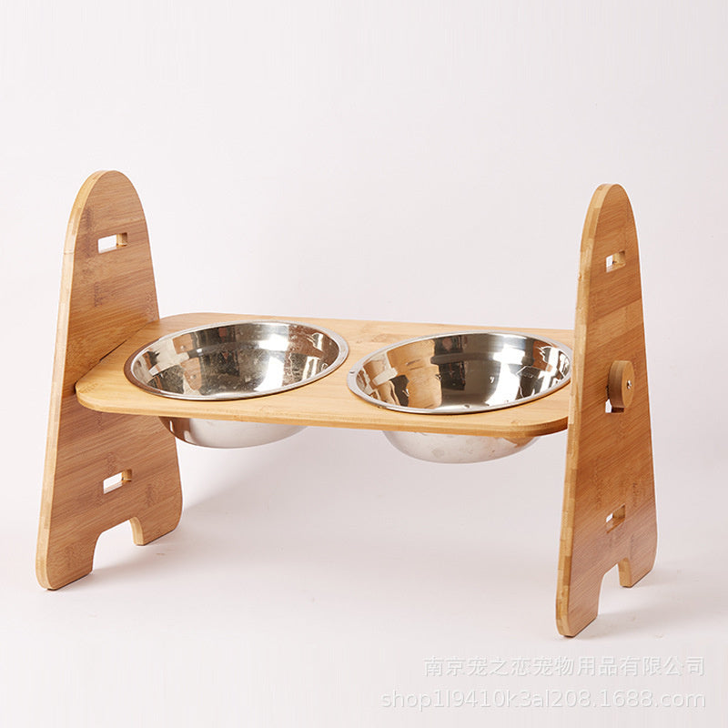 Hi Buddie Medium And Large Dogs Dog Bowl Bamboo Stand Stainless Steel